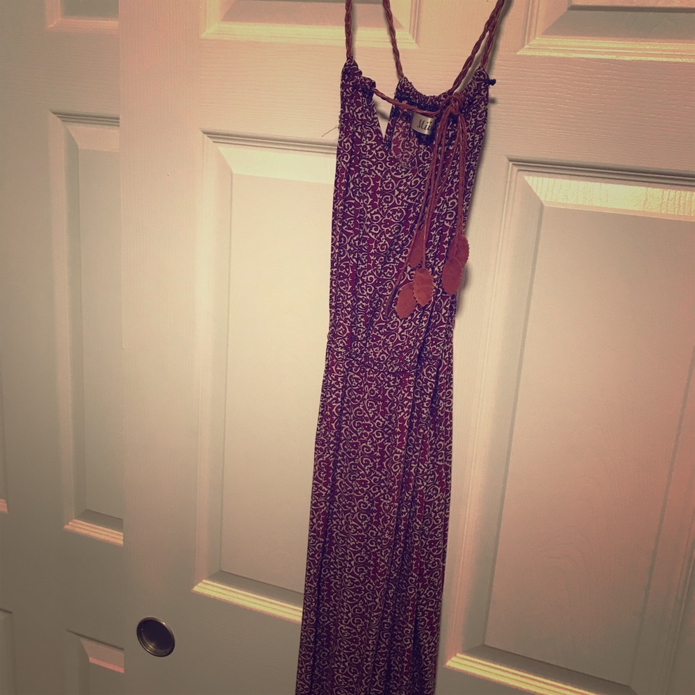 Red summer dress with leather straps